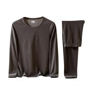 Maskjuwio Pigiama da uomo, lungo, invernale, in due pezzi, girocollo, in tinta unita, minimalista, confortevole, pigiameria, con tasca, morbido pigiama, per le giornate fredde, grigio., XXL