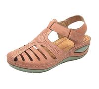 Maskjuwio Sandali a punta chiusa per le donne sandali con zeppa con cinturino ritagliato sandalo traspirante largo sandalo da passeggio retrò scarpe romane casual scarpe da vacanza estive scarpe da