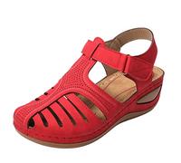 Maskjuwio Sandali a punta chiusa per le donne sandali con zeppa con cinturino ritagliato sandalo traspirante largo sandalo da passeggio retrò scarpe romane casual scarpe da vacanza estive scarpe da