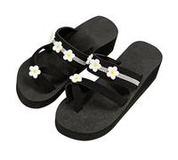 Maskjuwio Sandali con cinturino floreale da donna sandali con cinturino con zeppa con strass Slides Piattaforma Pianura Slides Tanga traspirante Slide Trendy Double Strap Sandalo Wide Fit Open Toe