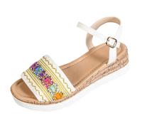 Maskjuwio Sandali con zeppa per le donne sandali bohémien alla moda con cinturino alla caviglia sandali larghi sandali da passeggio scarpe con zeppa romana scarpe casual da vacanza scarpe alla moda