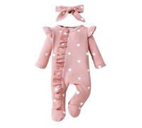 Maskjuwio Sleeve Long Floral Jumpsuit + Headbands Stampato Baby Infant Girls Romper&Jumpsuit Floral Romper Infant Sleeve Girls Jumpsuit + Headbands Long Baby Printed Girls Romper&Jum, Colore: rosso, 3