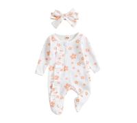 Maskjuwio Sleeve Long Floral Jumpsuit + Headbands Stampato Baby Infant Girls Romper&Jumpsuit Floral Romper Infant Sleeve Girls Jumpsuit + Headbands Long Baby Printed Girls Romper&Jum, bianco, 6-12