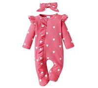 Maskjuwio Sleeve Long Floral Jumpsuit + Headbands Stampato Baby Infant Girls Romper&Jumpsuit Floral Romper Infant Sleeve Girls Jumpsuit + Headbands Long Baby Printed Girls Romper&Jum, rosa intenso