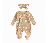 Maskjuwio Sleeve Long Floral Jumpsuit + Headbands Stampato Baby Infant Girls Romper&Jumpsuit Floral Romper Infant Sleeve Girls Jumpsuit + Headbands Long Baby Printed Girls Romper&Jum, giallo., 6-12