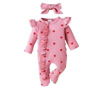 Maskjuwio Sleeve Long Floral Jumpsuit + Headbands Stampato Baby Infant Girls Romper&Jumpsuit Floral Romper Infant Sleeve Girls Jumpsuit + Headbands Long Baby Printed Girls Romper&Jum, Rosso anguria