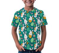 Maskjuwio -Tshirt coniglietto pasquale con uova e motivo floreale, maglietta morbida per ragazza, comoda ed elegante, 3-14 Natale 98 ragazzo, verde, 12-13 Jahre