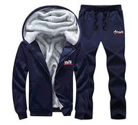 Maskjuwio Tuta da uomo in pile calda per l'inverno, tuta sportiva a due pezzi con giacca invernale e pantaloni sportivi, set a manica lunga, tuta da casa con cappuccio e tasca, tinta unita