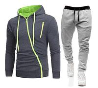 Maskjuwio Tuta da uomo per il tempo libero con cappuccio con cerniera intera Pullover intelligente con coulisse Pantaloni tuta tinta unita Set di abbigliamento sportivo slim fit Set di abbigliamento