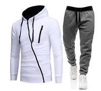 Maskjuwio Tuta da uomo per il tempo libero con cappuccio con cerniera intera Pullover intelligente con coulisse Pantaloni tuta tinta unita Set di abbigliamento sportivo slim fit Set di abbigliamento