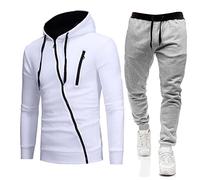 Maskjuwio Tuta da uomo per il tempo libero con cappuccio con cerniera intera Pullover intelligente con coulisse Pantaloni tuta tinta unita Set di abbigliamento sportivo slim fit Set di abbigliamento
