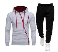 Maskjuwio Tuta da uomo per il tempo libero con cappuccio con cerniera intera Pullover intelligente con coulisse Pantaloni tuta tinta unita Set di abbigliamento sportivo slim fit Set di abbigliamento