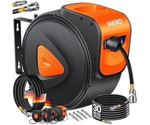 MASKO® Avvolgitore per tubo ad aria compressa automatico Attacco 1/4 - Avvolgitubo Portatubo a muro Avvolgitore per tubo Avvolgitore per tubo ad aria compressa, Grigio, 30m