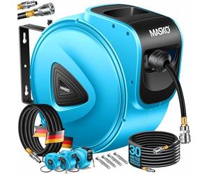 MASKO® Avvolgitore per tubo ad aria compressa automatico Attacco 1/4 - Avvolgitubo Portatubo a muro, blu, 20m