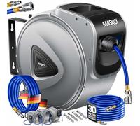 MASKO® Avvolgitore per tubo ad aria compressa automatico Attacco 1/4 - Avvolgitubo Portatubo a muro per tubo per tubo ad aria compressa (Grigio, 30m)