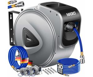 MASKO® Avvolgitore per tubo ad aria compressa automatico Attacco 1/4 - Avvolgitubo Portatubo a muro per tubo per tubo ad aria compressa (Grigio, 30m)