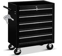 Masko® Carrello da officina - 5 Scomparti - Nero | Chiudibile a chiave | Metallo massiccio | Carrello mobile per attrezzi senza utensili | Carrello da officina professionale senza assortimento