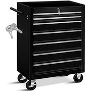 MASKO® Carrello da officina - 7 cassetti, nero, richiudibile, in metallo massiccio, senza attrezzi, senza attrezzi, carrello professionale da officina, carrello con serratura