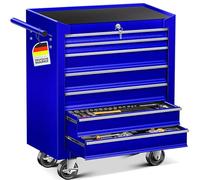 Masko® Carrello da officina - 7 Scomparti - Blu | Chiudibile a chiave | Metallo massiccio | Carrello mobile per attrezzi senza utensili | Carrello da officina professionale senza assortimento