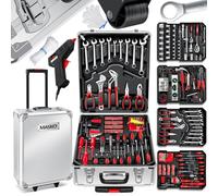 MASKO® Cassetta degli attrezzi portatile con utensili | 969 Pezzi Set di Attrezzi in Valigetta di Alluminio con Ruote per Fai da te | Cassetta porta attrezzi a mano | Strumenti professionali Argento