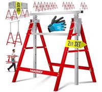 MASKO® Cavalletto da lavoro telescopico | Cavalletto pieghevole max. portata 200 kg | Regolabile in altezza min/max. altezza di lavoro 800 - 1300 mm | con guanti, Set di 2 - Argento/Rosso