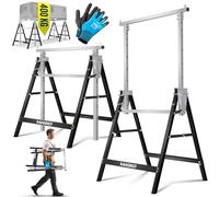 MASKO® Cavalletto da lavoro telescopico | Cavalletto pieghevole max. portata 200 kg | Regolabile in altezza min/max. altezza di lavoro 800 - 1300 mm | con guanti, Set di 4 - Argento/Nero