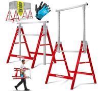 MASKO® Cavalletto da lavoro telescopico | Cavalletto pieghevole max. portata 200 kg | Regolabile in altezza min/max. altezza di lavoro 800 - 1300 mm | con guanti, Set di 8 - Argento/Rosso