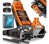 MASKO® Cric idraulico 3T altezza di sollevamento piatto 70-470 mm profondità doppio pistone + 2 cuscinetti in gomma + guanti auto cric idraulico a 360°