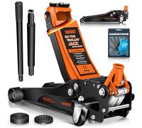 MASKO® Cric idraulico 3T altezza di sollevamento piatto 70-470 mm profondità doppio pistone + 2 cuscinetti in gomma + guanti auto cric idraulico a 360°