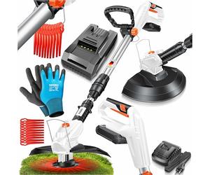 MASKO® Decespugliatore a batteria agli ioni di litio da 20 V, batteria da 2,0 Ah e caricabatterie, larghezza di taglio 260 mm, angolo di taglio di 180°, manico telescopico e impugnatura supplementare