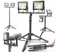 MASKO Faretto LED da costruzione, 8000 lumen, doppio 2 x 50 W, con treppiede e telecomando, 72 LED, girevole a 180°, cavo da 5 m, altezza regolabile 102-202 cm