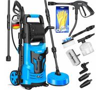 MASKO® Idropulitrice ad alta pressione 2200 Watt 165 bar 450 l/h, con bobina avvolgitubo da 10 m tubo 9.TLG. Accessori con bottiglia di sapone, pistola ad alta pressione per auto