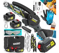 MASKO® Mini motosega con batteria da 8000 mAh | motosega elettrica con 2 batterie da 4000 mAh, potatura da potatura, motosega da 800 W, 6 Pollici - Nero/Antracite