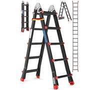 MASKO® Scala in alluminio Scala multiuso 5,10 m 4x5 pioli Scala telescopica ✓ Multifunzionale ✓ Pieghevole ✓ Singola ✓ Fissa ✓ Scala scorrevole ✓ Scaletta e bifacciale (5,10 m / 4x5 pioli nero/rosso)