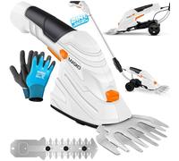 MASKO® Set cesoie-batteria 7,2 V, 2000 mA/h, tagliasiepi giardino, caricabatterie, guanti, coltello erba, lame, manico telescopico 90-130 cm, ruote