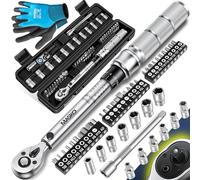 Masko® Set di Chiavi Dinamometriche 45 pezzi per Auto, Bici e Moto 1/4 di pollice 5-25Nm incl. Guanti, Presa magnetica per Candela Prese con asta di Prolunga 100mm +/- 4% di tolleranza