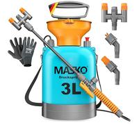 MASKO® Spruzzatore a pressione resistente agli acidi da 3L con ugelli regolabili & tubo da 1,3m | Spruzzatore per protezione delle piante, giardino e auto | Pompa irroratrice inclusa di cinghia per il