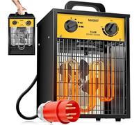 MASKO® Stufa elettrica Termoventilatore Riscaldatore da cantiere con termostato integrato, Riscaldatore elettrico con 3 livelli di calore, Termoventilatore per uso interno, giallo, 5 KW