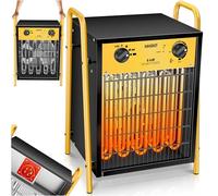 MASKO® Stufa elettrica Termoventilatore Riscaldatore da cantiere con termostato integrato, Riscaldatore elettrico con 3 livelli di calore, Termoventilatore per uso interno, giallo, 9 KW