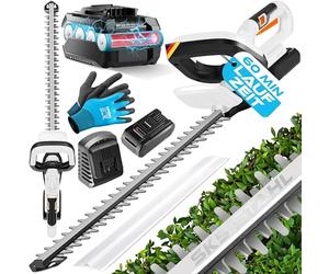 MASKO® Tagliasiepi professionale per siepi e cespugli, con lunghezza di taglio di 57 cm, guanti, custodia, batteria da 21 V/2,0 Ah, caricatore, distanza di 27 mm, doppia lama, manico regolabile