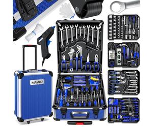 MASKO® Valigetta per attrezzi riempita da 969 pezzi | Kit di attrezzi in valigetta in alluminio | Cassetta degli attrezzi con ruote | Cassetta degli attrezzi per la casa, il tempo libero, l'auto |