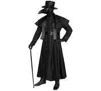 Maskworld Costume barocco da medico della peste, da uomo, cappotto medievale con cappuccio a spalla, cintura e foulard, travestimento scuro per Halloween, carnevale e steampunk, nero