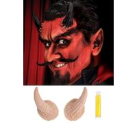 Maskworld Grande diavolo corna in lattice, applicazione demone - Halloween Make Up corna del diavolo in lattice color carne, truccabile, con adesivo per la pelle mastice