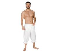 Maskworld Pantaloni al ginocchio da uomo, bianchi, storici pantaloni a 3/4 con orlo a balze, la base ideale per costumi da pirata, barocco, vampiro e moschettiera, comodi con elastico in vita