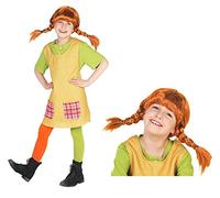 Maskworld Pippi Costume completo per bambini - 4 pezzi con parrucca - verde/giallo licenza costume film (110/116)