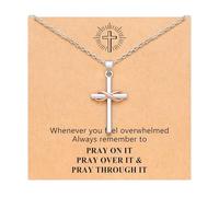 Maslasee Collana da donna in acciaio inossidabile con ciondolo a forma di croce in argento con zirconia cubica, 41-50 cm, regalo classico per lei, regalo di Natale, compleanno, per donne, mamma