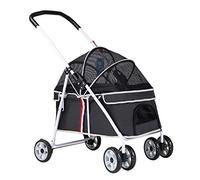 MASME Passeggino per Cani, Passeggini per Gatti Doppio con Ziprsless Entry Entro 20 kg, Contenitori da Trasporto Pet Gear Passegginos No-Zip Passeggini per Cani Piccoli (Color : Black)