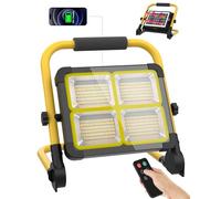 MASMEJOR Faro LED Ricaricabile 160W con Telecomando, 552 LED e Pannello Solare - Lampada da Lavoro 15000mAh, Supporto Portatile e Rotante Ideale per Campeggio, Pesca, Lavori e Riparazioni
