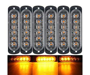 Maso - Luci stroboscopiche di emergenza per auto, 6 LED, barra luminosa arancione con griglia di avviso guasto lampeggiante, 18 modalità 12/24 V, confezione da 2