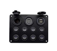 Maso - Pannello con interruttori a levetta, 12-24 V, 8 uscite, doppia presa USB, caricatore voltmetro LED 12V, presa di alimentazione per auto, barca, camper e camion